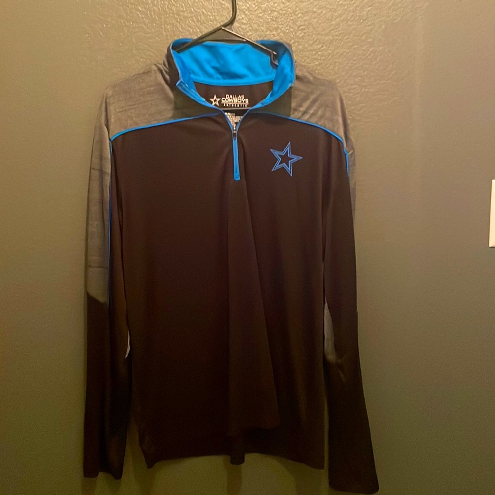 Authentic Dallas Cowboys L polyester jacket black, grey, and blue